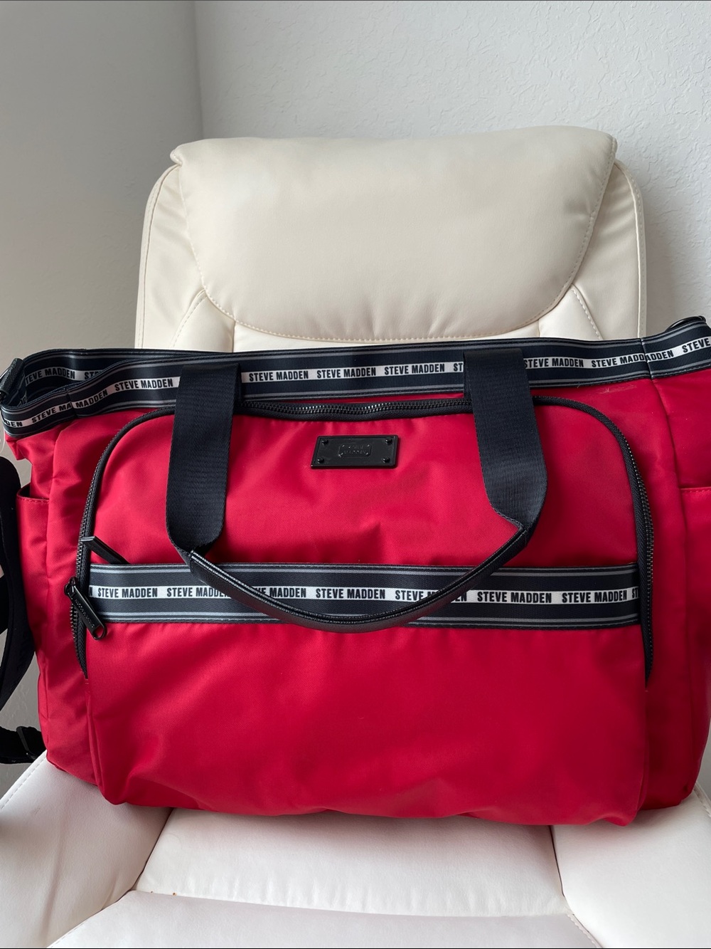 Steve Madden Red Duffel Tote with Branded Trim